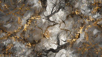 Abstract Neuron Network, Fractal Style in Gray, Slate and Gold, Rugged Elegance with Natural Depth