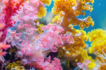 A close-up of colorful coral in a reef - obrazy, fototapety, plakaty