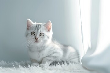 A very cute solid color silver gradient cat in the room
