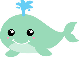 cute whale cartoon, sea animal