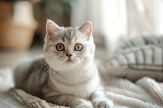 A very cute solid color silver gradient cat in the room