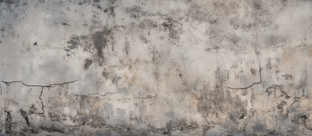 Poster a closeup photo of a weathered concrete wall with peeling paint, creating a unique pattern resemblin