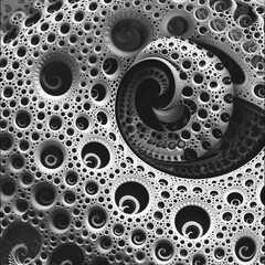 Abstract Fractal, Neuron Network Art, Complex Spirals and Circles in Monochrome, Mesmerizing Intricacy