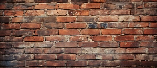 Obraz premium A detailed closeup of a brown brick wall showcasing the rectangular shape of the individual bricks. The brickwork is a composite building material commonly used in stone walls
