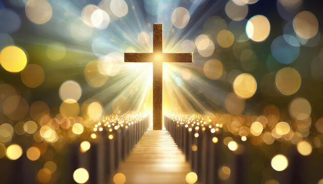 Glowing Cross with Radiant Light on Pathway