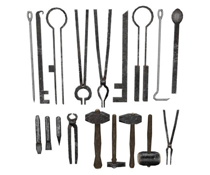 3d rendering set of medieval tools