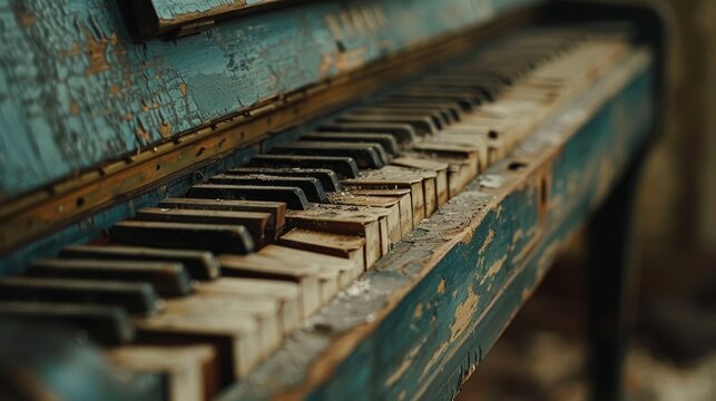 a weathered piano with keys worn by countless melodies, resonating with the soulful beauty of imperfect notes