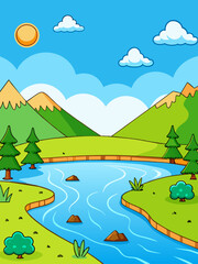 Serene water vector landscape background with calming blue hues and a tranquil atmosphere.
