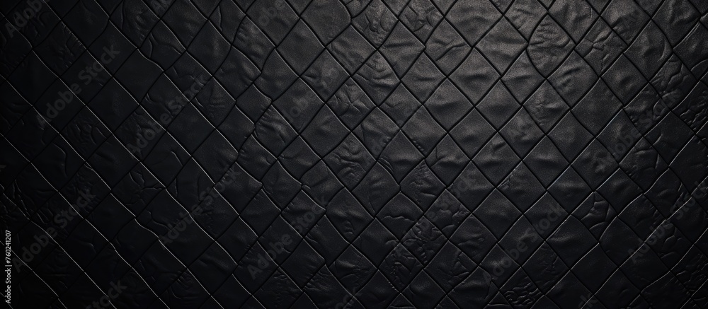Poster a detailed closeup of a black leather texture with a diamond pattern resembling chainlink fencing, s