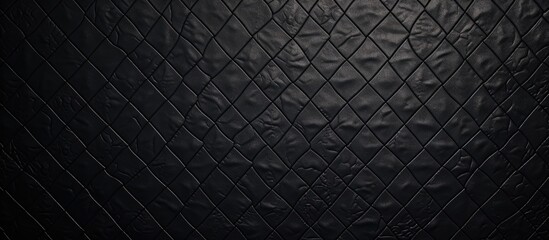 A detailed closeup of a black leather texture with a diamond pattern resembling chainlink fencing, showcasing a composite material with a meshlike design