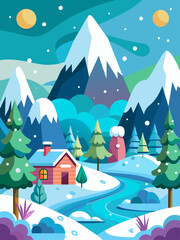 A cozy winter scene with adorable animals frolicking in a snowy landscape.