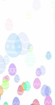 Pastel colored Easter Eggs rising and slowly fading away. Vertical Easter egg background or wallpaper. Transparent alpha mask included. 3d render.