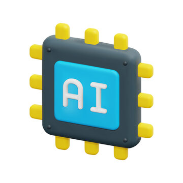 3d vector ai chip icon. Isolated on white background. 3d artificial intelligence, business and technology concept. Cartoon minimal style. 3d processor icon vector render illustration.