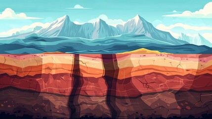 Cross-section of Earth's crust with mineral deposits, geology and mining industry concept illustration