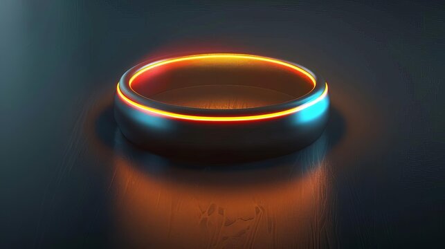 Futuristic smart ring glowing on dark surface, wearable technology gadget, innovative device concept illustration