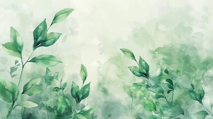 Fototapeta na wymiar Serene green watercolor foliage, abstract spring background, eco-friendly nature concept, digital painting