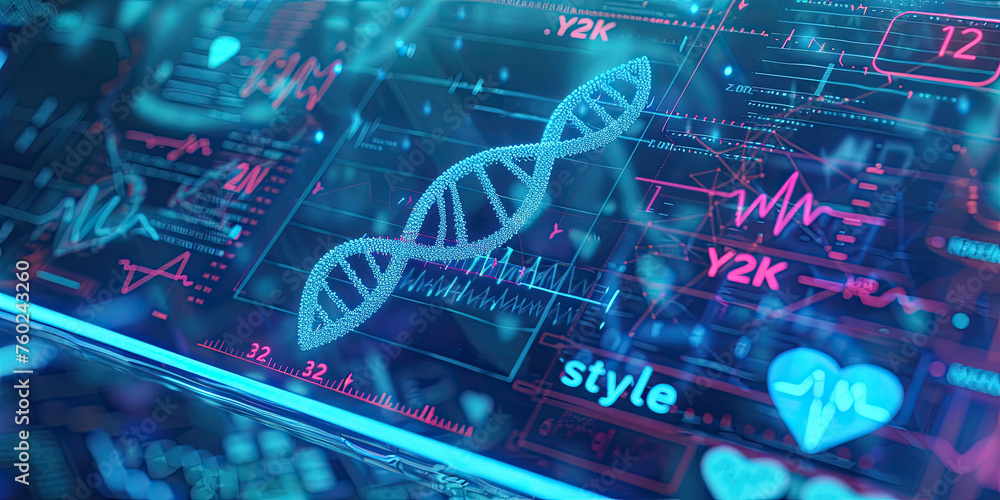 Poster background of dna connecting in hologram screen virtual interface science and innovation, digital te