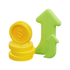 3d vector profit icon. Isolated on white background. 3d investment, business and finance concept. Cartoon minimal style. 3d money coins and arrows icon vector render illustration.