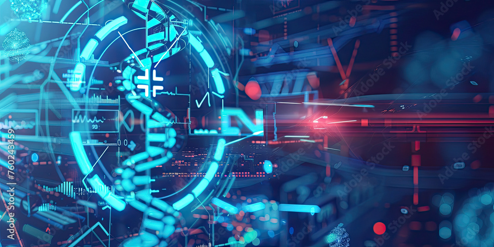Poster background of dna connecting in virtual interface on future, science and innovation, digital technol