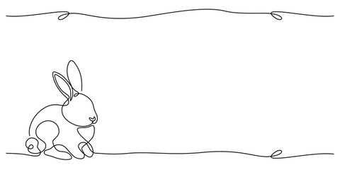 Zajączek wielkanocny rysowany jedną ciągłą linią. Sylwetka uroczego królika w prostym minimalistycznym stylu. Ilustracja wektorowa. - obrazy, fototapety, plakaty