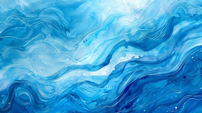 Vibrant blue abstract wave watercolor background texture