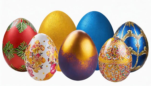 Colorful Decorated Easter Eggs on White Background
