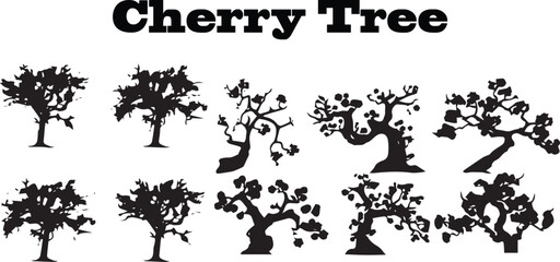 Cherry Tree Collection Silhouette Vector Illuastration