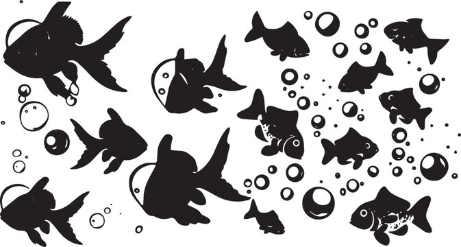 Set of silhouette Sea fish with bubble vector collection