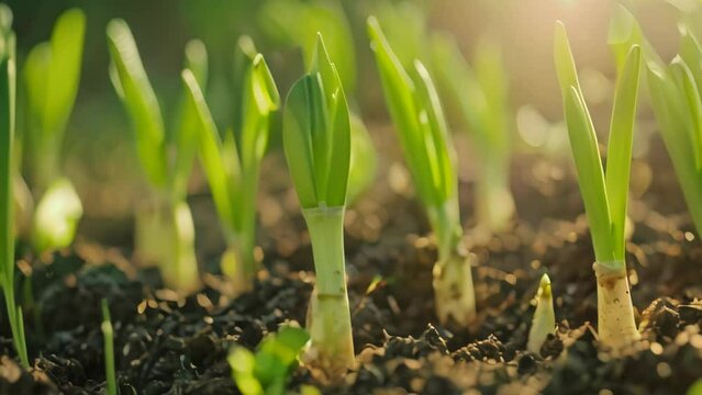 plants grow in the morning. 4k video animation