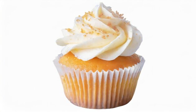 Frosted Vanilla Cupcake on White Background