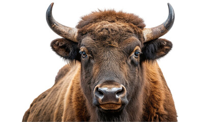 Wild bison priscus portrait. isolated on transparent background.