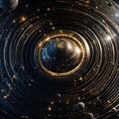 A space scene that portrays a concept of a multi-dimensional or parallel universe.