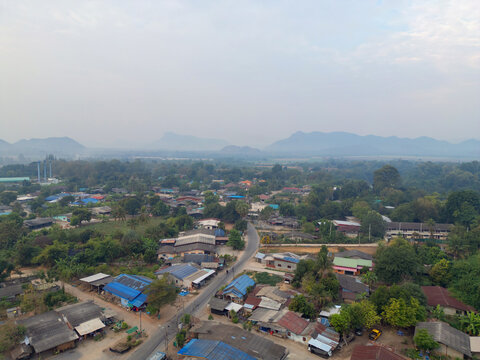Aerial view of Mandalay Downtown Skyline, Myanmar. Urban city in Asia.