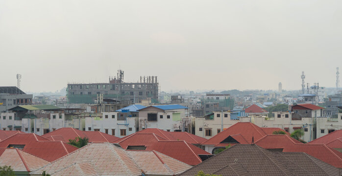 Aerial view of Mandalay Downtown Skyline, Myanmar. Urban city in Asia.