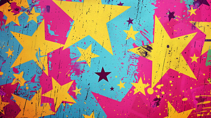 Colorful street art stars with splatters
