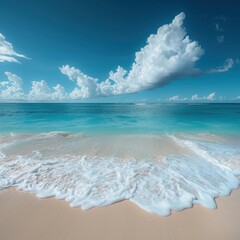Beach with white sand and turquoise water. Beautiful sandy beach and waves