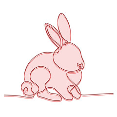 Zajączek wielkanocny rysowany jedną ciągłą linią w czerwonym kolorze. Sylwetka uroczego królika w prostym minimalistycznym stylu. Ilustracja wektorowa. - obrazy, fototapety, plakaty