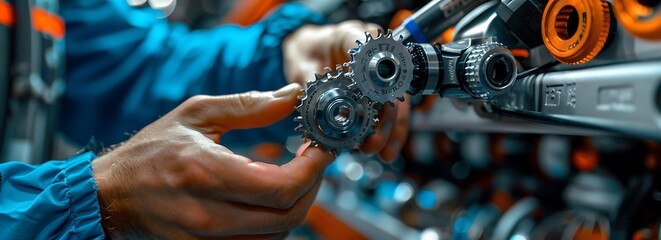 Detailed view of a bike mechanic fine tuning a derailleur underscoring the craftsmanship behind maintaining peak performance - obrazy, fototapety, plakaty