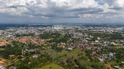Aerial view of Chiang Rai downtown seen from Wat Phra That Doi Khao Kwai temple in Chiang Rai province of Thailand.