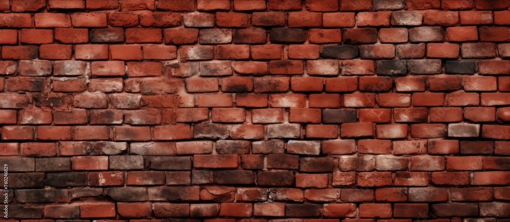 Poster an artistic display of symmetrical patterns in carminecolored brickwork, highlighting the beauty of 
