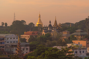 Fototapeta na wymiar Shwedagon Pagoda, Burmese temples of Bagan City, unesco world heritage, Yangon, Myanmar or Burma. Tourist destination.
