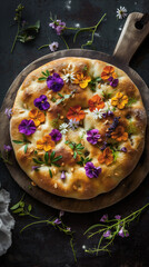 Focaccia with edible pansies vertical - 760247215