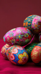 Vertical view of Ukrainian eggs in vibrant colors