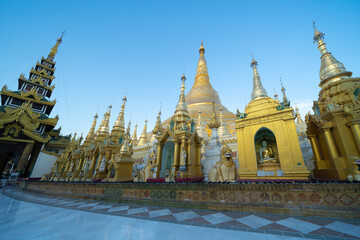 Fototapeta na wymiar Shwedagon Pagoda, Burmese temples of Bagan City, unesco world heritage, Yangon, Myanmar or Burma. Tourist destination.