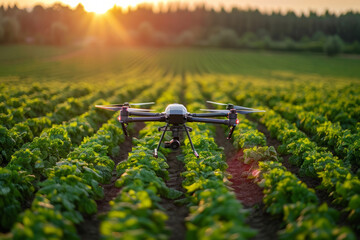 Technology flying drone for use in agriculture and others. - obrazy, fototapety, plakaty