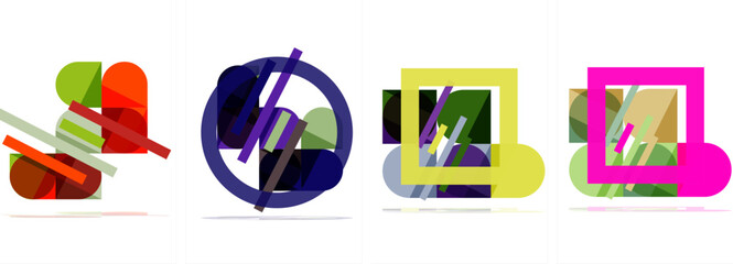 Square and round shape geometric poster set for wallpaper, business card, cover, poster, banner, brochure, header, website