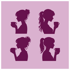 4 girl drink coffee silhouette