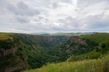 Fototapeta na wymiar Beautiful Dashbashi Canyon with Waterfall in Georgia