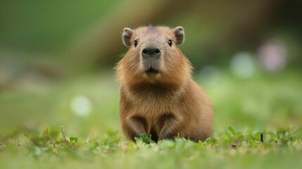 Naklejka na ściany i meble A chubby baby capybara with a relaxed expression