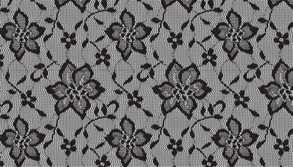 Black lace fabric scattered with small flowers.
